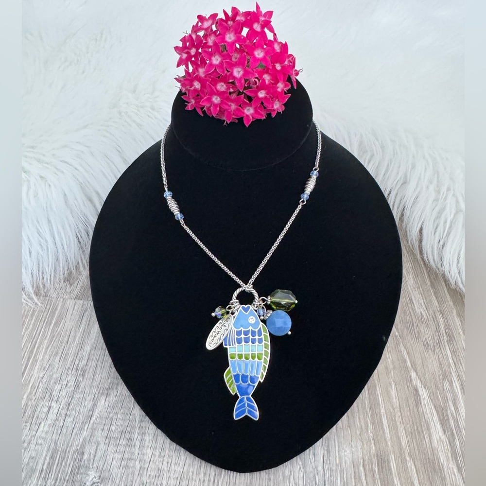 🐠 Rare BRIGHTON Colorful Make Waves Fish Pendant Beaded Necklace